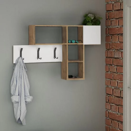 Κρεμάστρα τοίχου Game  χρώμα φυσικό οξιάς - λευκό 99,5x15x61εκ.