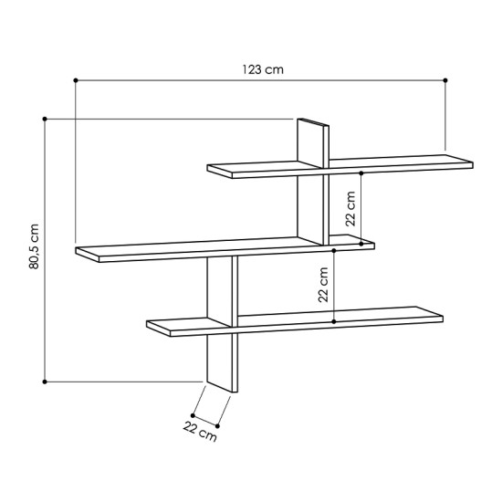 Ραφιέρα τοίχου Leo  χρώμα ανοιχτό καρυδί 123x22x80εκ.