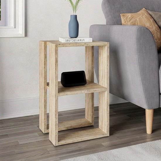 Κομοδίνο - Τραπεζάκι βοηθητικό Lonie  χρώμα travertine 34x30x55εκ.
