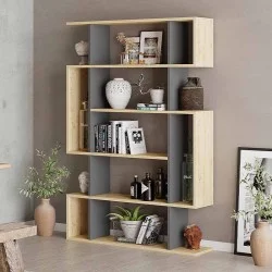 Βιβλιοθήκη Mito  χρώμα sapphire oak - ανθρακί 108x25x161εκ.