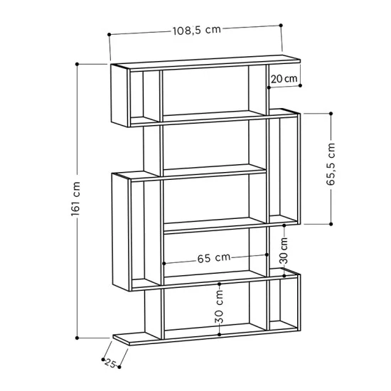 Βιβλιοθήκη Mito  χρώμα sapphire oak - ανθρακί 108x25x161εκ.