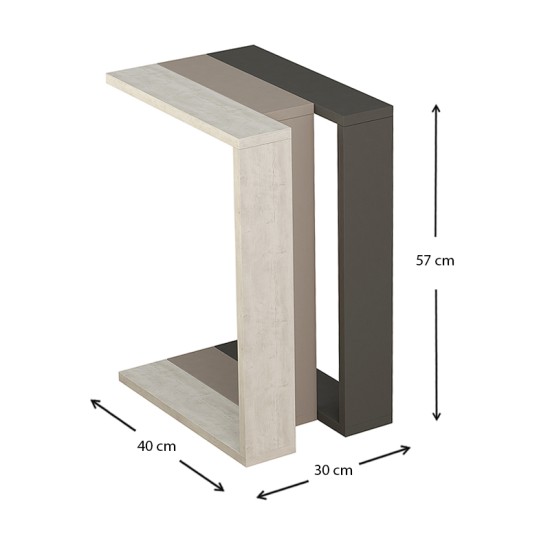 Τραπεζάκι βοηθητικό Muju  μελαμίνης ανοιχτή μόκα/λευκό αντικέ/ανθρακί 30x40x57εκ.
