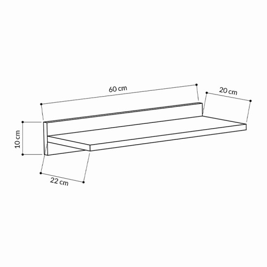 Ραφιέρα τοίχου Simple  χρώμα μαύρο 60x24x10εκ.