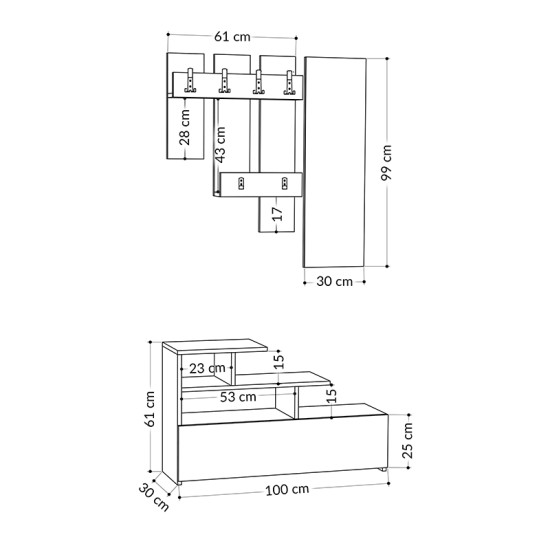 Έπιπλο εισόδου Vesty  χρώμα γκρι ρετρό 100x30x61εκ.