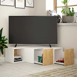Έπιπλο τηλεόρασης γωνιακό Compact  χρώμα λευκό - sapphire oak 94,2x90,6x31,4εκ.