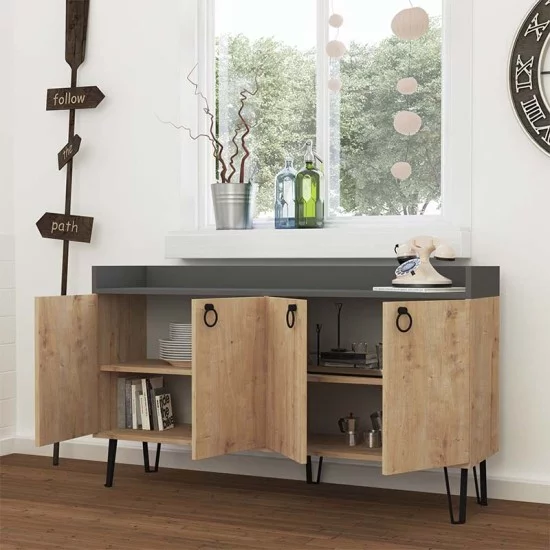 Μπουφές Dea χρώμα φυσικό οξιάς - ανθρακί 140x36x80εκ. Μπουφές Dea χρώμα φυσικό οξιάς - ανθρακί 140x36x80εκ.