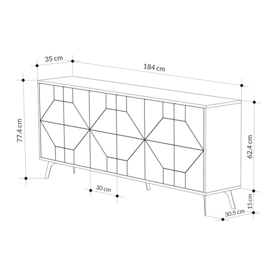 Μπουφές μελαμίνης Dune Megapap χρώμα λευκό αντικέ 184x35x77,4εκ. - 0214112