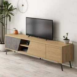 Έπιπλο τηλεόρασης Fiona  χρώμα sapphire oak - γκρι ρετρό 180x35,6x48εκ.
