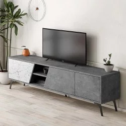 Έπιπλο τηλεόρασης Fiona  χρώμα γκρι ρετρό - λευκό εφέ μαρμάρου 180x35,6x48εκ.