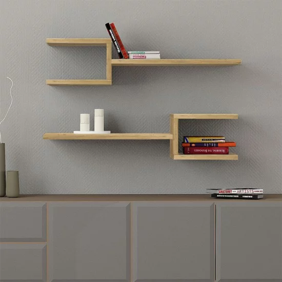 Ραφιέρα τοίχου Fork  2 τεμαχίων χρώμα sapphire oak 75x19,5x18εκ.