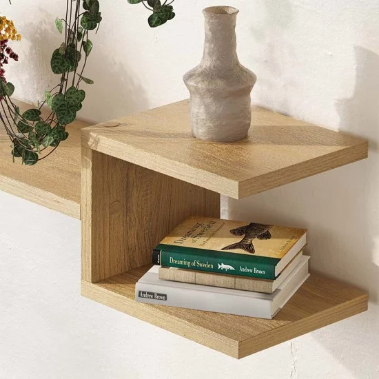 Ραφιέρα τοίχου Fork  2 τεμαχίων χρώμα sapphire oak 75x19,5x18εκ.