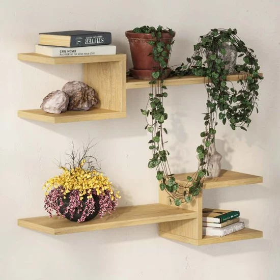 Ραφιέρα τοίχου Fork  2 τεμαχίων χρώμα sapphire oak 75x19,5x18εκ.