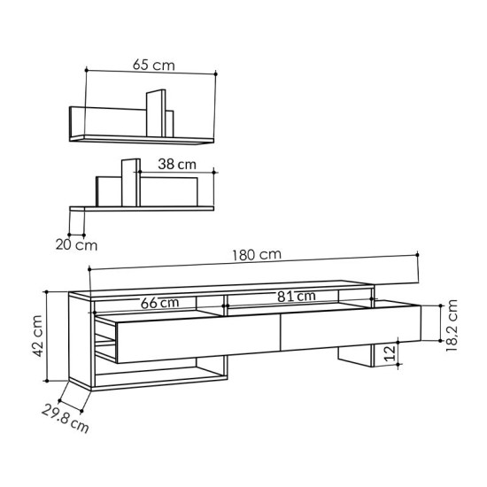 Έπιπλο τηλεόρασης Gara  χρώμα ανθρακί 180x29,8x42εκ.