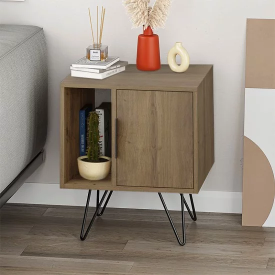 Κομοδίνο Glynn  χρώμα ανοιχτό καρυδί 50,2x44,6x60εκ.