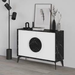 Μπουφές Gora  χρώμα μαύρο εφέ μαρμάρου - λευκό 110x35,6x82εκ.