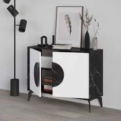 Μπουφές Gora  χρώμα μαύρο εφέ μαρμάρου - λευκό 110x35,6x82εκ.