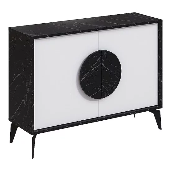 Μπουφές Gora  χρώμα μαύρο εφέ μαρμάρου - λευκό 110x35,6x82εκ.