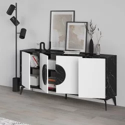 Μπουφές Gora  χρώμα μαύρο εφέ μαρμάρου - λευκό 180x35,6x82εκ.