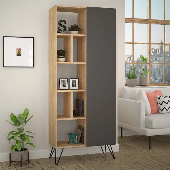 Βιβλιοθήκη Jedda  χρώμα sapphire oak - ανθρακί 80,6x29,6x191εκ.