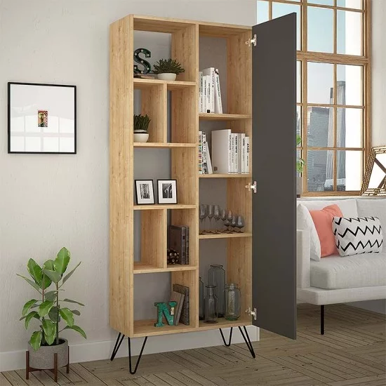 Βιβλιοθήκη Jedda  χρώμα sapphire oak - ανθρακί 80,6x29,6x191εκ.