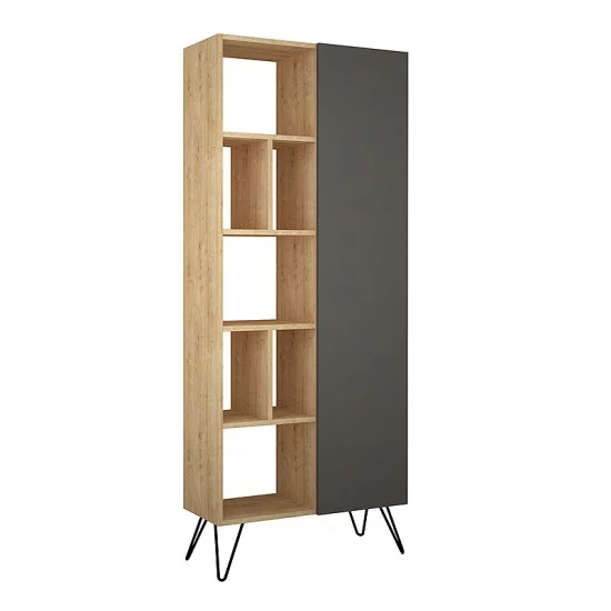 Βιβλιοθήκη Jedda  χρώμα sapphire oak - ανθρακί 80,6x29,6x191εκ.