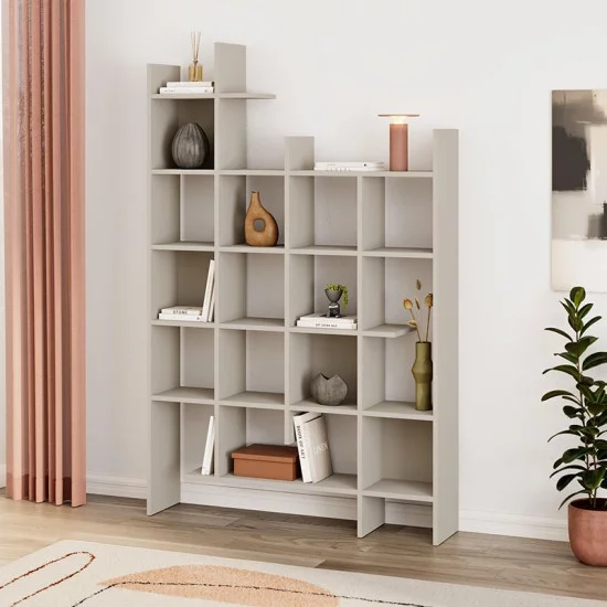 Βιβλιοθήκη Manco  χρώμα sandstone 122x25,5x188εκ.
