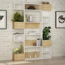 Βιβλιοθήκη Niho  χρώμα λευκό - sapphire oak 120x25,3x171εκ.