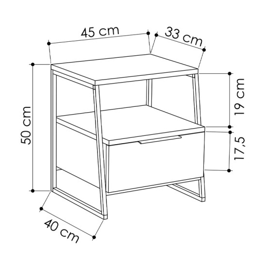 Κομοδίνο Pal  χρώμα φυσικό οξιάς 45x40x50εκ.