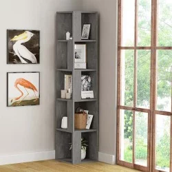 Βιβλιοθήκη γωνιακή Piano  χρώμα γκρι ρετρό 31,4x31,4x158,9εκ.