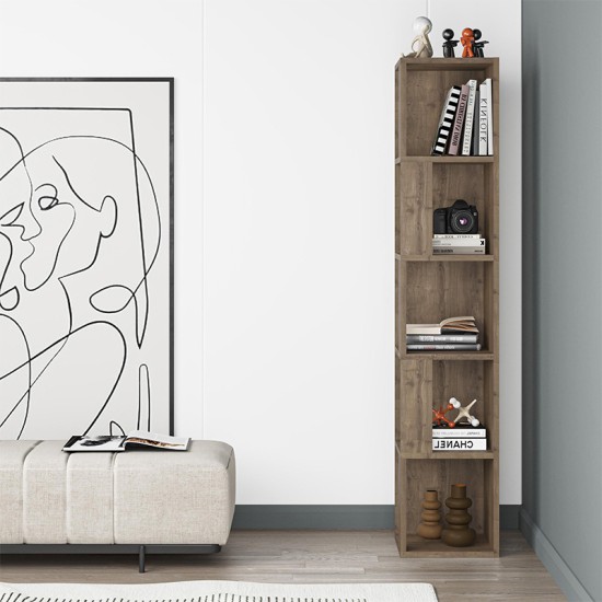 Βιβλιοθήκη γωνιακή Piano  χρώμα ανοιχτό καρυδί 31,4x31,4x158,9εκ.