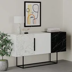 Μπουφές Tontini  χρώμα λευκό - μαύρο εφέ μαρμάρου 150x42x79,5εκ.