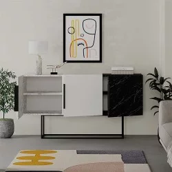 Μπουφές Tontini  χρώμα λευκό - μαύρο εφέ μαρμάρου 150x42x79,5εκ.