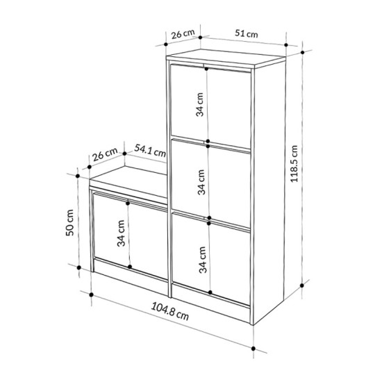 Παπουτσοθήκη μελαμίνης Dude  χρώμα μαύρο 104,8x26x118,5εκ.