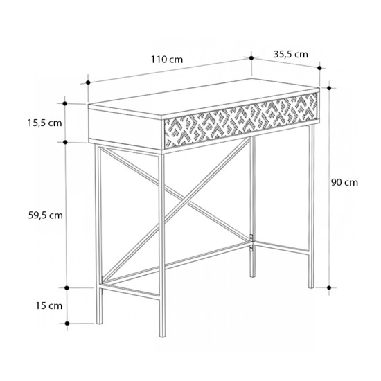 Κονσόλα Heaton Megapap μεταλλική - μελαμίνης χρώμα sapphire oak 110x35,6x90εκ. - 0233146