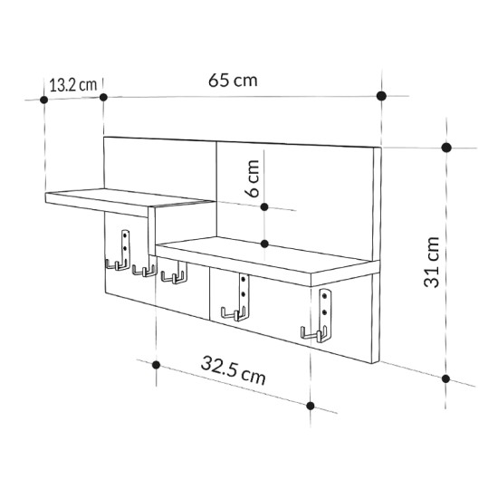 Κρεμάστρα τοίχου Harmon Megapap χρώμα sapphire oak - λευκό 65x15x31εκ. - 0241577