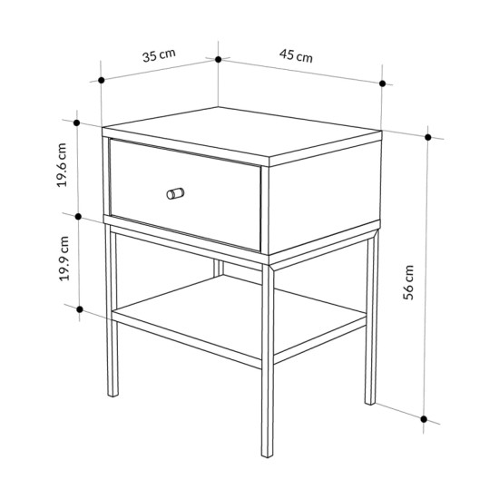 Κομοδίνο Lisa  χρώμα saphhire oak 45x35x56εκ. - 0249793