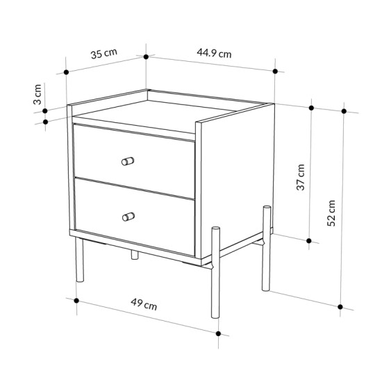 Κομοδίνο Malta  χρώμα saphhire oak 49x35x52εκ.