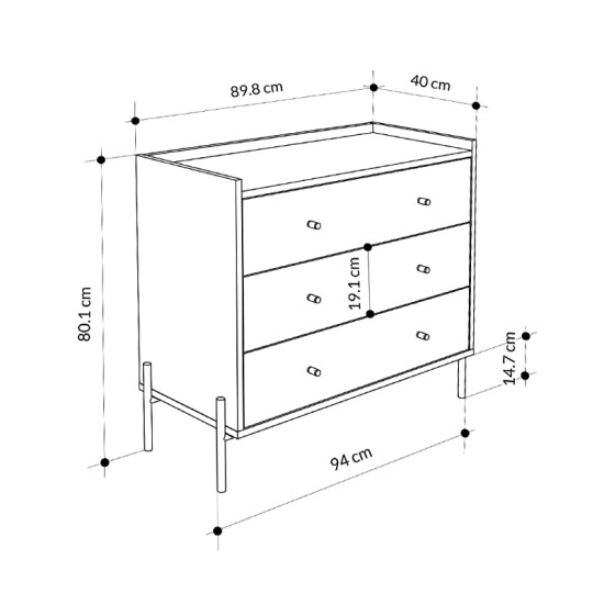 Συρταριέρα Malta  χρώμα sapphire oak 94x40x80,1εκ. - 0249792