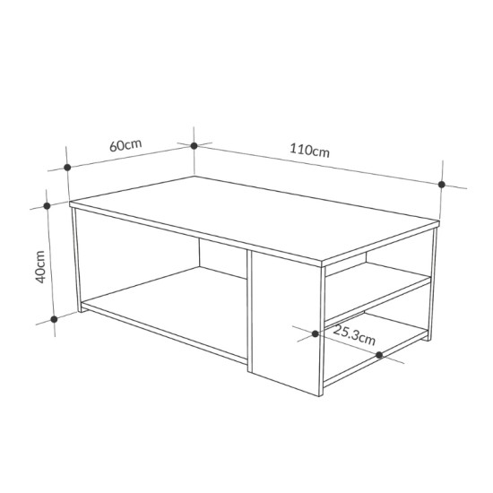 Τραπεζάκι σαλονιού Berg  χρώμα γκρι ρετρό 110x60x40εκ.