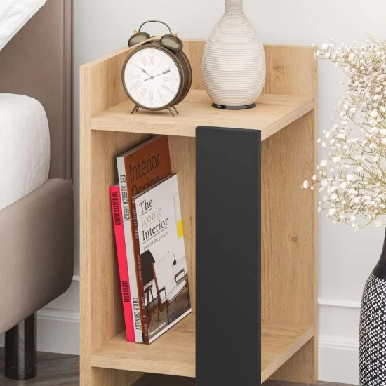 Κομοδίνο Elos  χρώμα saphhire oak - silky black 30x31,7x55εκ.
