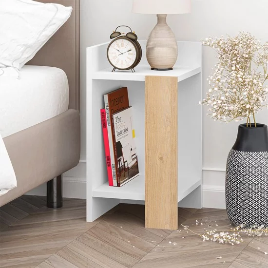 Κομοδίνο Elos  αριστερό χρώμα λευκό - saphhire oak 30x31,7x55εκ.
