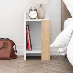 Κομοδίνο Elos  αριστερό χρώμα λευκό - saphhire oak 30x31,7x55εκ.