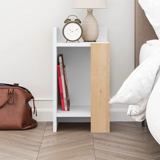 Κομοδίνο Elos  αριστερό χρώμα λευκό - saphhire oak 30x31,7x55εκ.