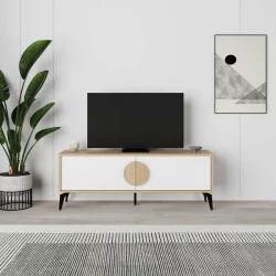 Έπιπλο τηλεόρασης Gora  χρώμα sapphire oak - λευκό 140x35,6x51εκ.
