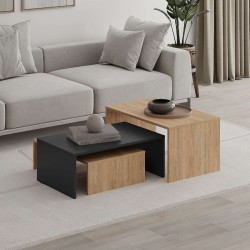 Τραπεζάκι σαλονιού σετ 3 τμχ. Kanta  χρώμα sapphire oak - silky black 80x50x40,5εκ.