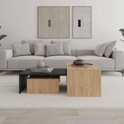 Τραπεζάκι σαλονιού σετ 3 τμχ. Kanta  χρώμα sapphire oak - silky black 80x50x40,5εκ.