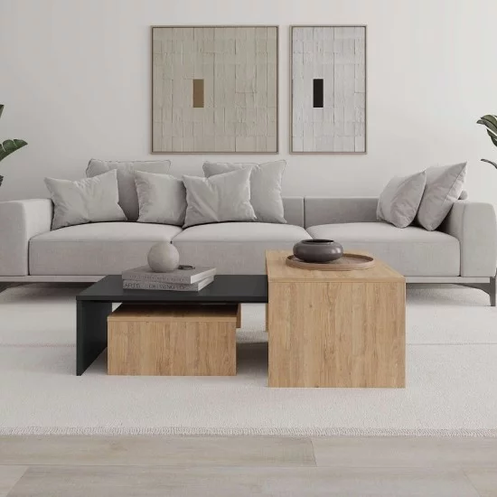 Τραπεζάκι σαλονιού σετ 3 τμχ. Kanta χρώμα sapphire oak - silky black 80x50x40,5εκ. Τραπεζάκι σαλονιού σετ 3 τμχ. Kanta χρώμα sapphire oak - silky black 80x50x40,5εκ.