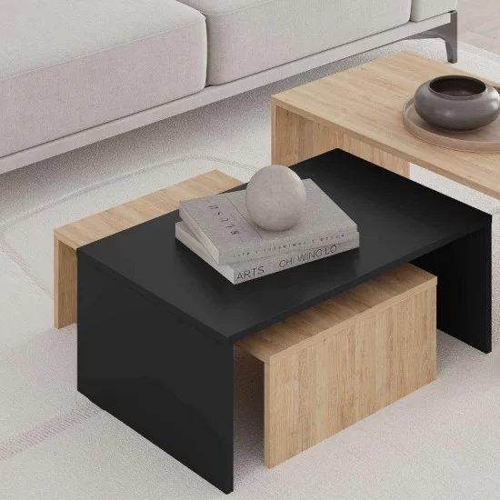Τραπεζάκι σαλονιού σετ 3 τμχ. Kanta χρώμα sapphire oak - silky black 80x50x40,5εκ. Τραπεζάκι σαλονιού σετ 3 τμχ. Kanta χρώμα sapphire oak - silky black 80x50x40,5εκ.