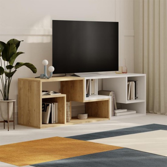 Έπιπλο τηλεόρασης Glis  πολυμορφικό χρώμα sapphire oak - λευκό 145x35x44,8εκ.