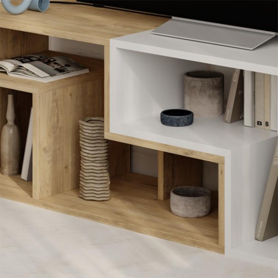 Έπιπλο τηλεόρασης Glis  πολυμορφικό χρώμα sapphire oak - λευκό 145x35x44,8εκ.